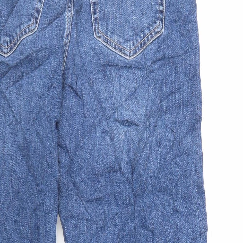 Marks & Spencer Womens Blue Cotton Mom Jeans Size 6 L27 in Regular Zip - Glitter Side Stripe