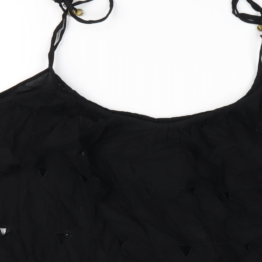Topshop Womens Black Cotton Camisole T-Shirt Size M Scoop Neck
