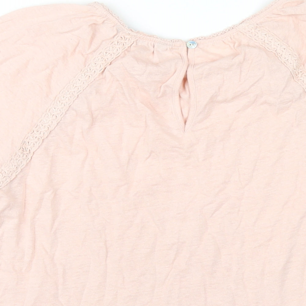 Marks & Spencer Womens Pink Linen Basic T-Shirt Size 6 Round Neck