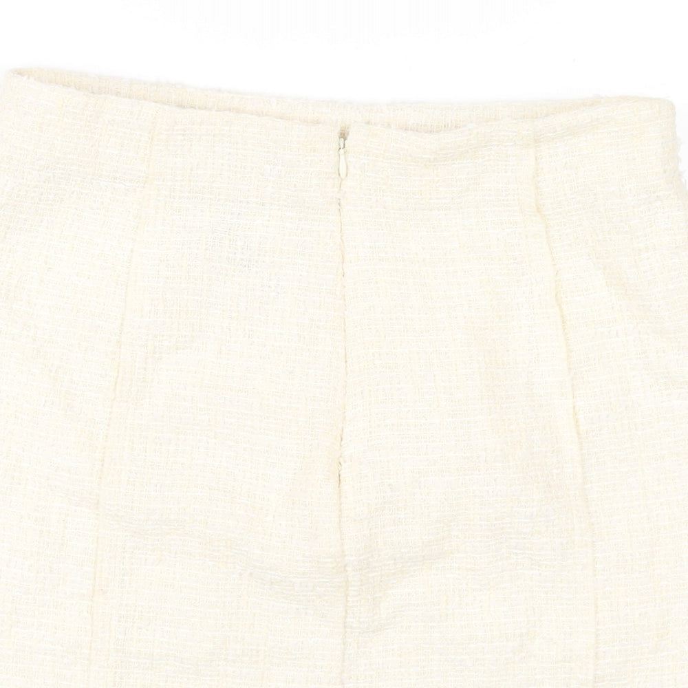 Zara Womens Ivory Polyester A-Line Skirt Size XL Zip
