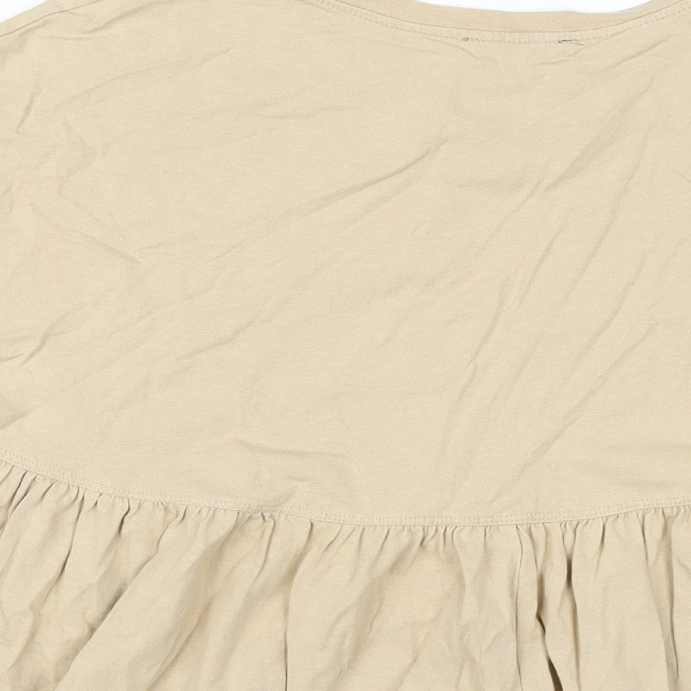 Zara Womens Beige Cotton Basic T-Shirt Size M Round Neck