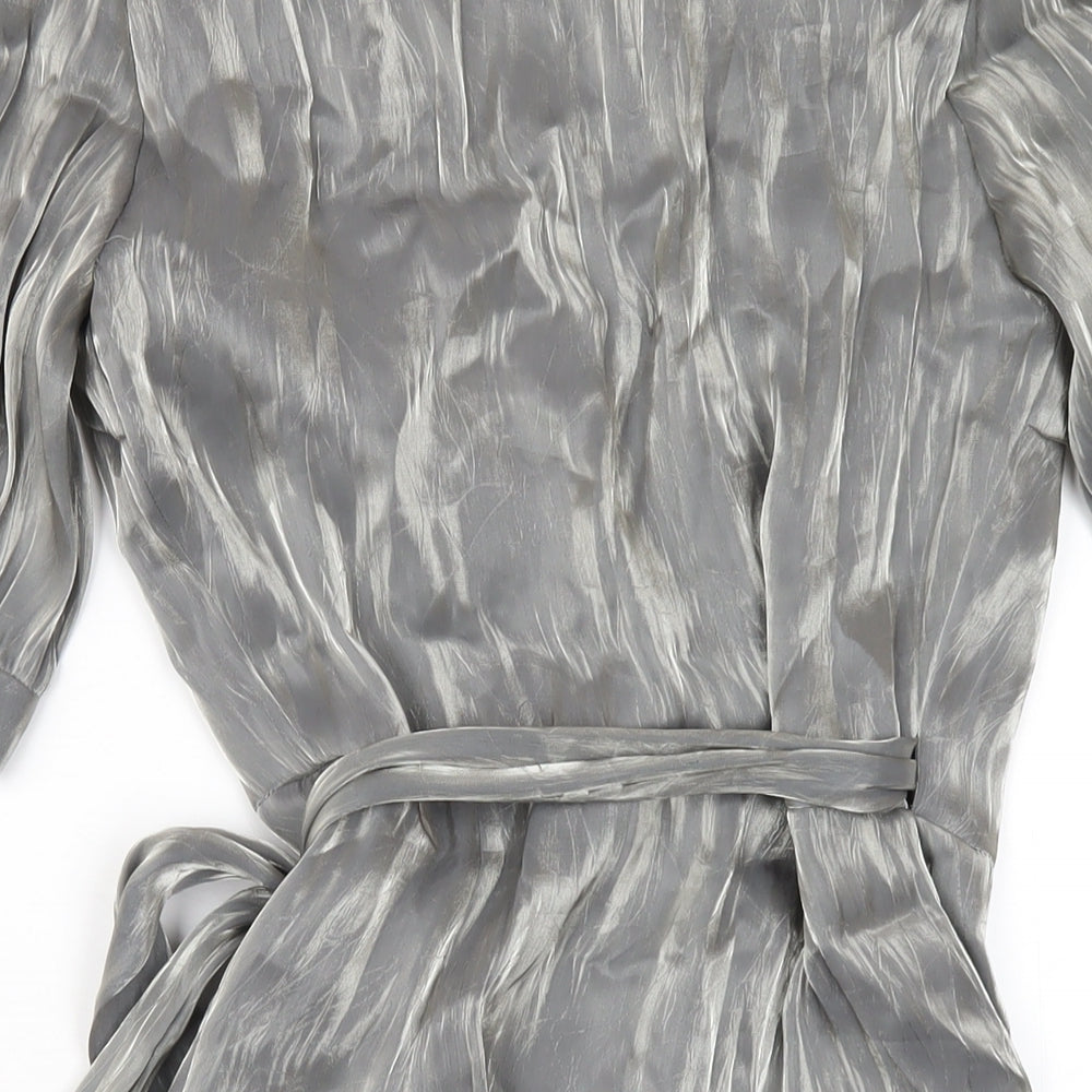Zara Womens Silver Polyester Wrap Dress Size XS V-Neck Tie