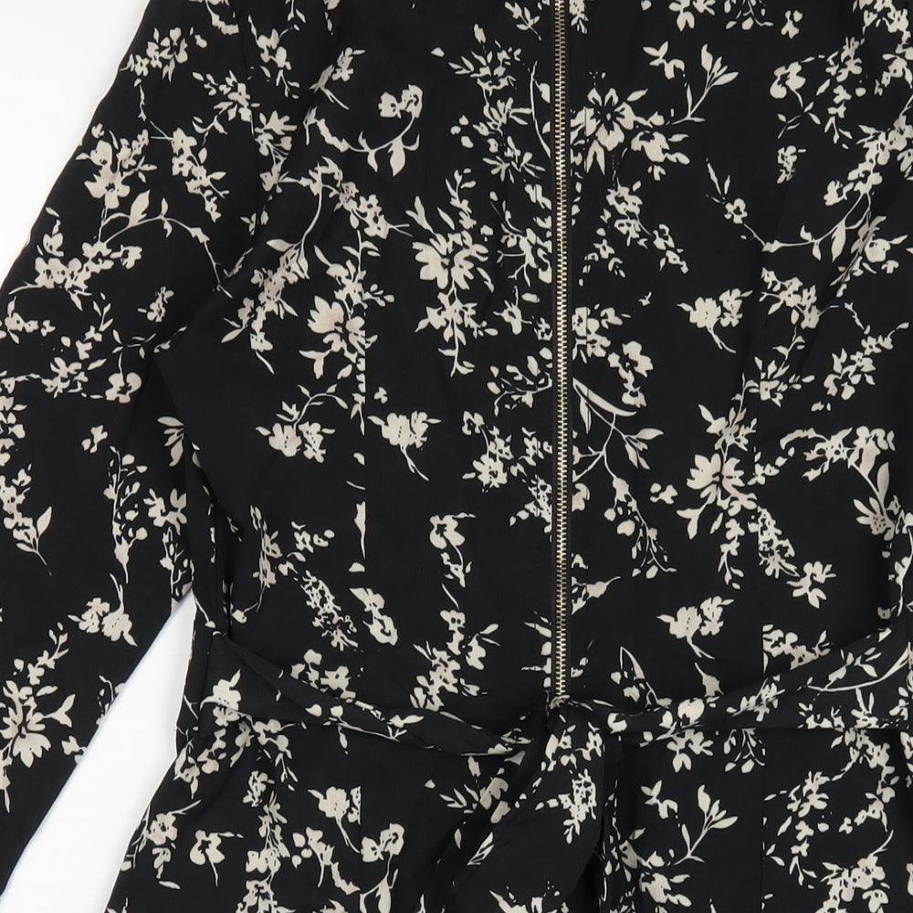 Blue Vanilla Womens Black Floral Polyester A-Line Size 10 Mock Neck Zip