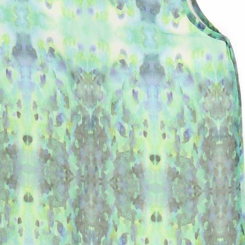 Label Lab Womens Green Geometric Polyester A-Line Size 14 Scoop Neck Pullover