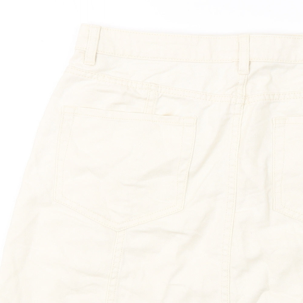 Tulchan Womens Beige Cotton Mini Skirt Size 12 Button