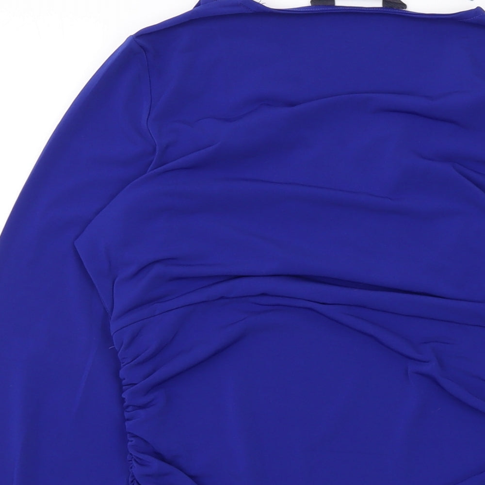 Sosadar Womens Blue Polyester Basic Blouse Size 10 V-Neck