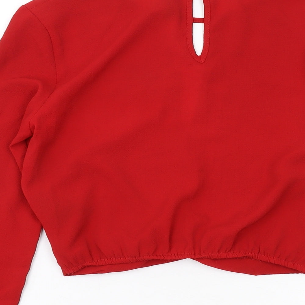 H&M Womens Red Polyester Basic Blouse Size 4 Round Neck