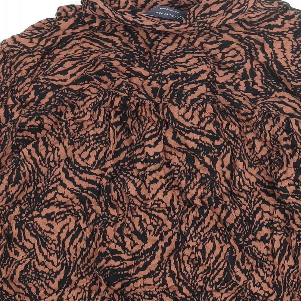 Marks & Spencer Womens Brown Geometric Viscose Basic Button-Up Size 18 Collared
