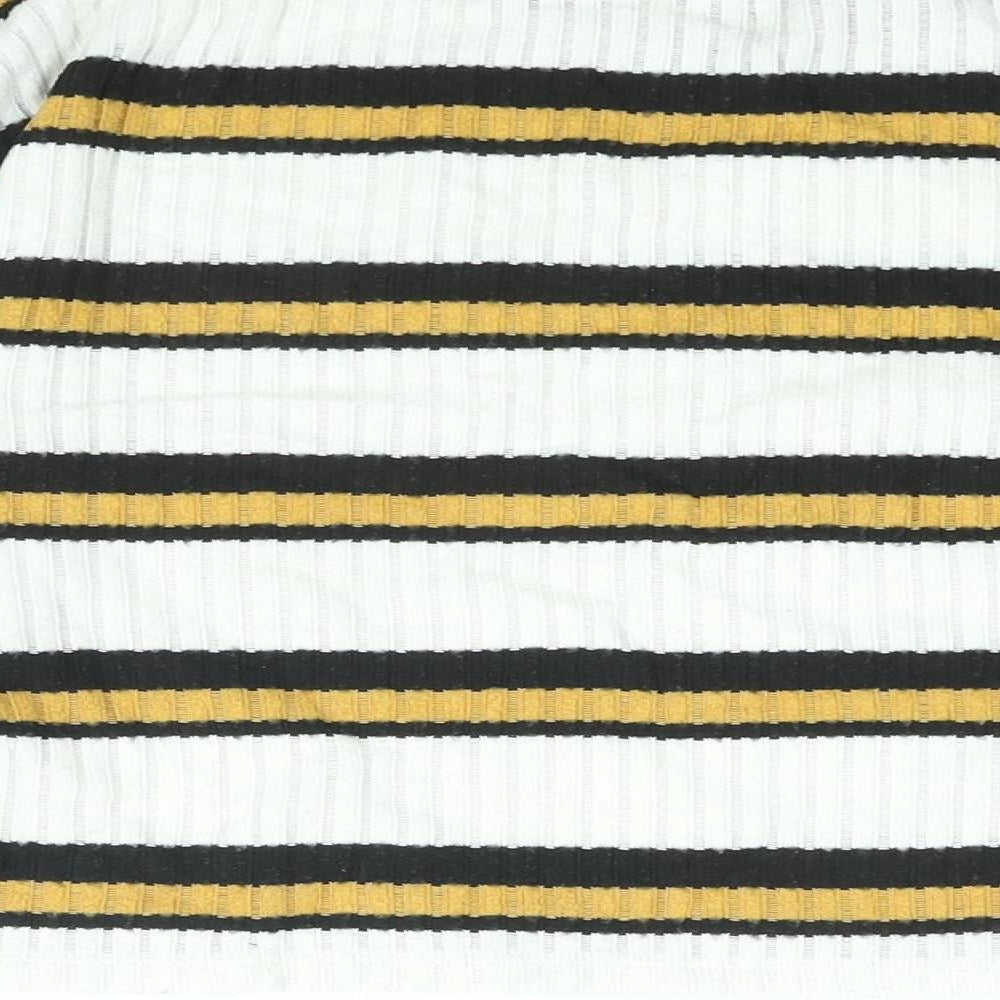 Topshop Womens White Striped Polyester Basic Blouse Size 10 Round Neck