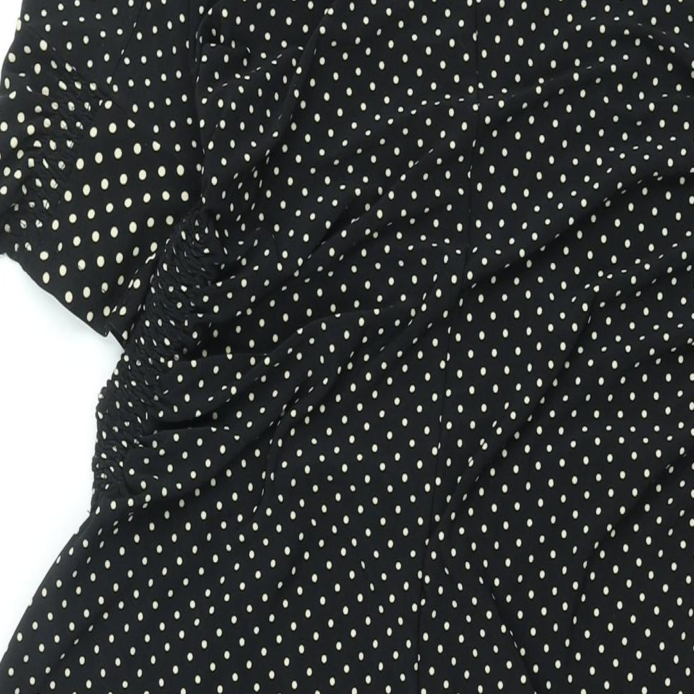 Topshop Womens Black Polka Dot Polyester Shift Size 10 Round Neck Pullover - Rouched