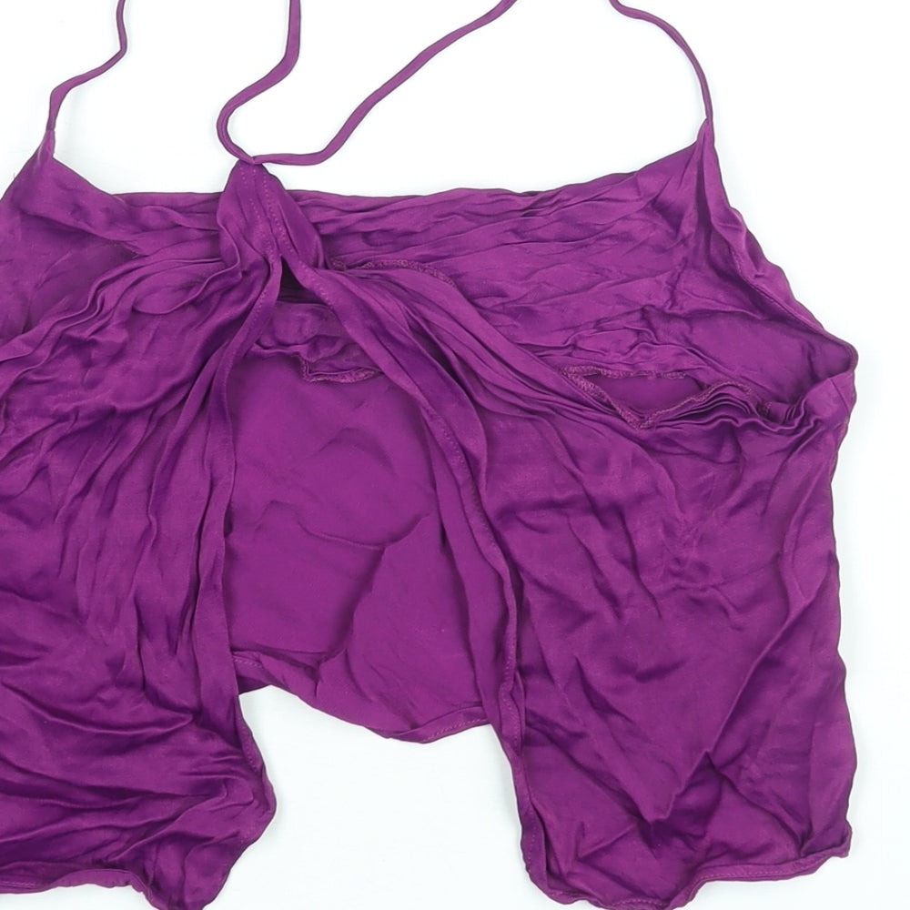 Zara Womens Purple Polyester Cropped Blouse Size S Scoop Neck - Open Back