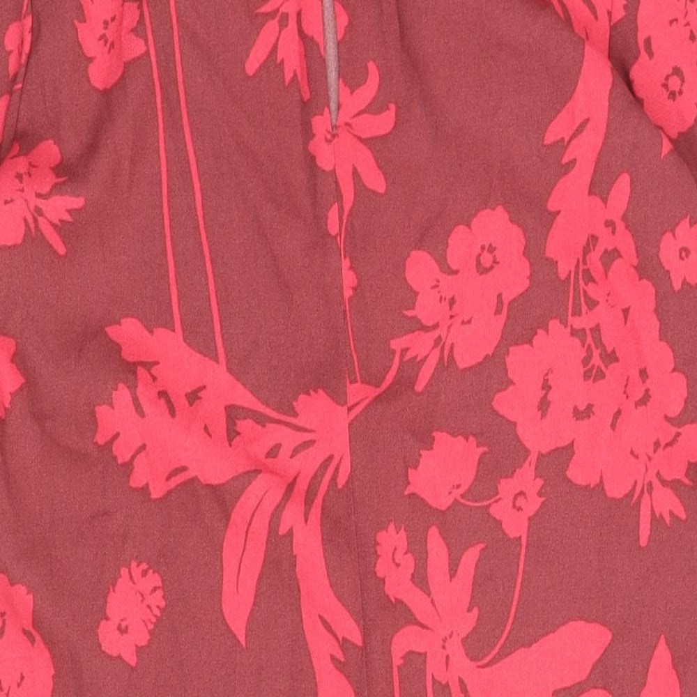 Marks & Spencer Womens Pink Floral Polyester Shift Size 10 Round Neck Button