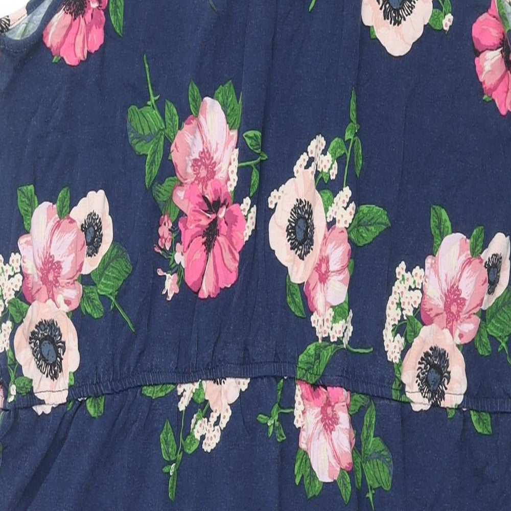 New Look Womens Blue Floral Viscose Shirt Dress Size 18 Collared Button