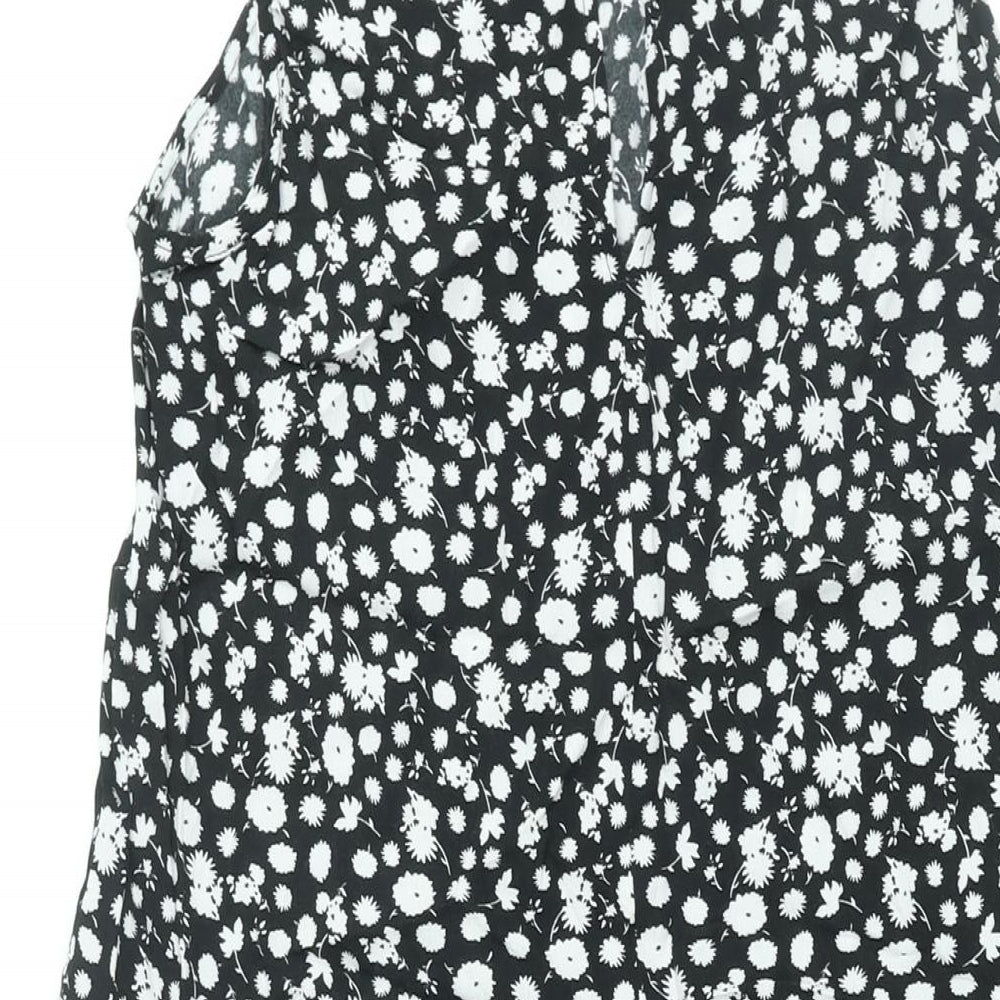 Topshop Womens Black Floral Viscose Shift Size 10 Mock Neck Button - Smocked