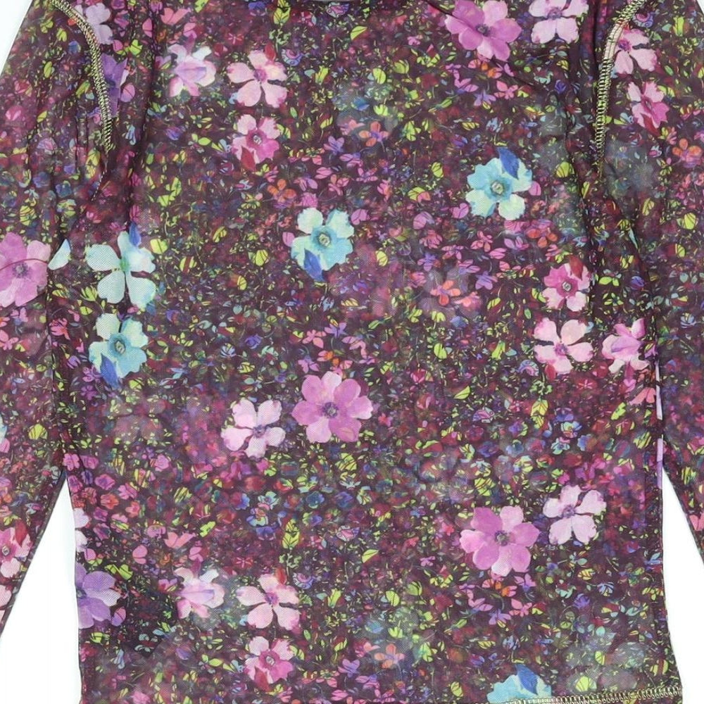 Urban Outfitters Womens Multicoloured Floral Polyester Basic Blouse Size S Round Neck - Semi Sheer
