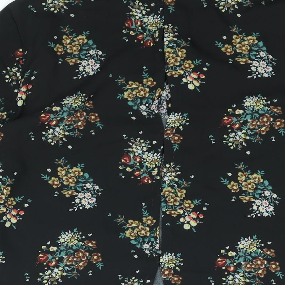NEXT Womens Black Floral Polyester Basic Button-Up Size 10 Collared - Vented Back