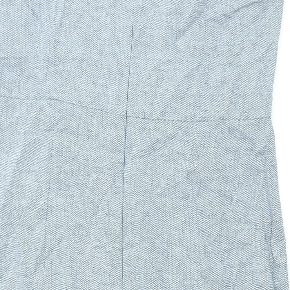 Warehouse Womens Blue Viscose Shift Size 12 Square Neck Zip - Button Detail