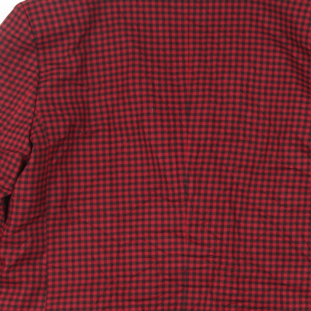 Stradivarius Womens Red Check Jacket Blazer Size M Button
