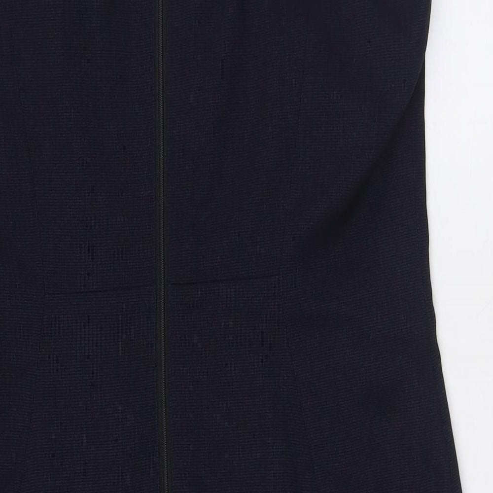 H&M Womens Blue Polyester Pencil Dress Size 16 Round Neck Zip