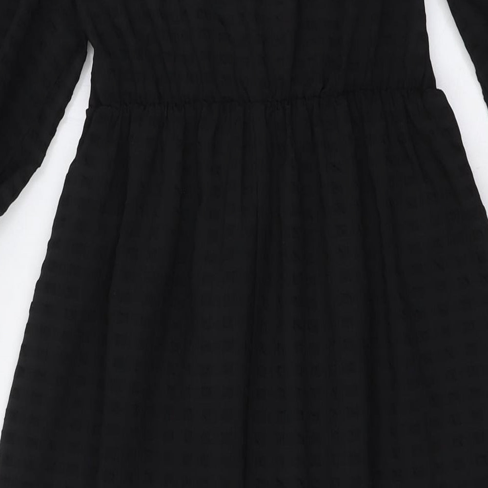 Marks & Spencer Womens Black Polyester A-Line Size 8 Square Neck - Smocked Top