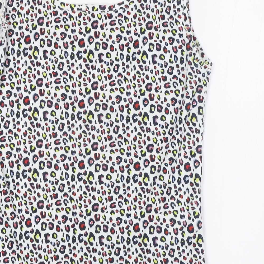 Marks & Spencer Womens Multicoloured Animal Print Cotton Basic Tank Size 10 Round Neck