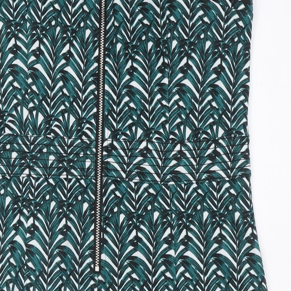 H&M Womens Green Polyester Pencil Dress Size L Round Neck Zip - Leaves