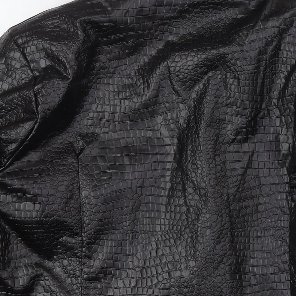 Boohoo Womens Black Animal Print Jacket Size 14 Button