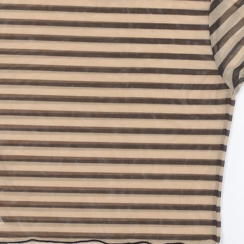 ASOS Womens Brown Striped Polyester Basic Button-Up Size 10 Round Neck - Sheer