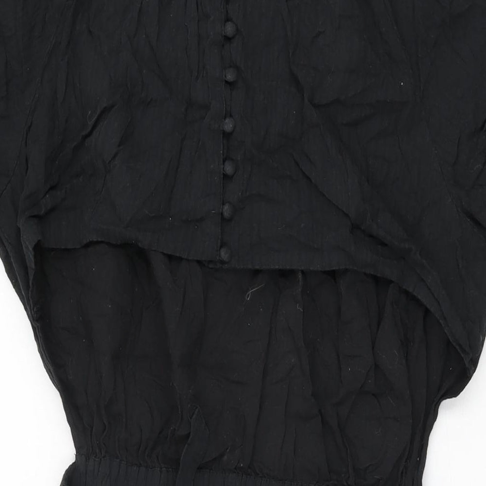 New Look Womens Black Cotton Shift Size 18 Round Neck Button