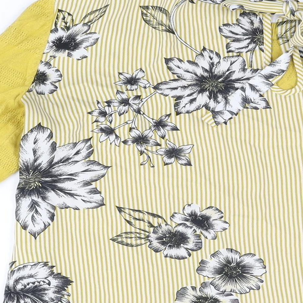 NEXT Womens Yellow Floral Viscose Basic T-Shirt Size 10 Round Neck