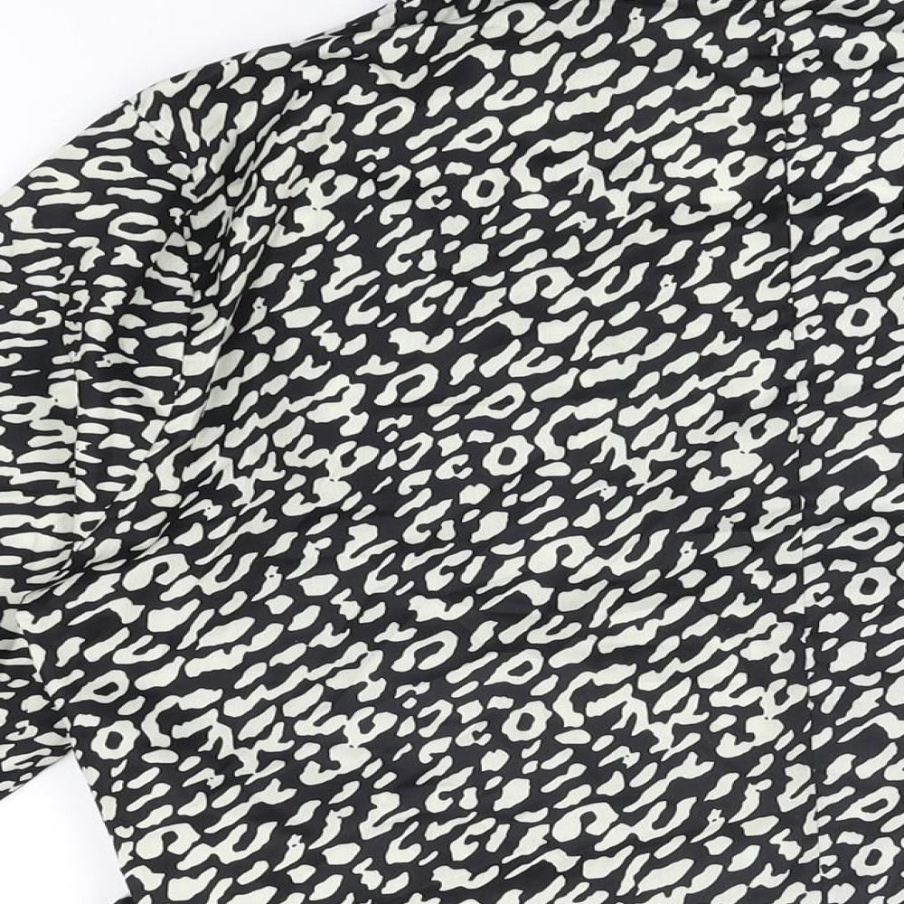 PRETTYLITTLETHING Womens Black Animal Print Polyester Wrap Blouse Size 14 Collared