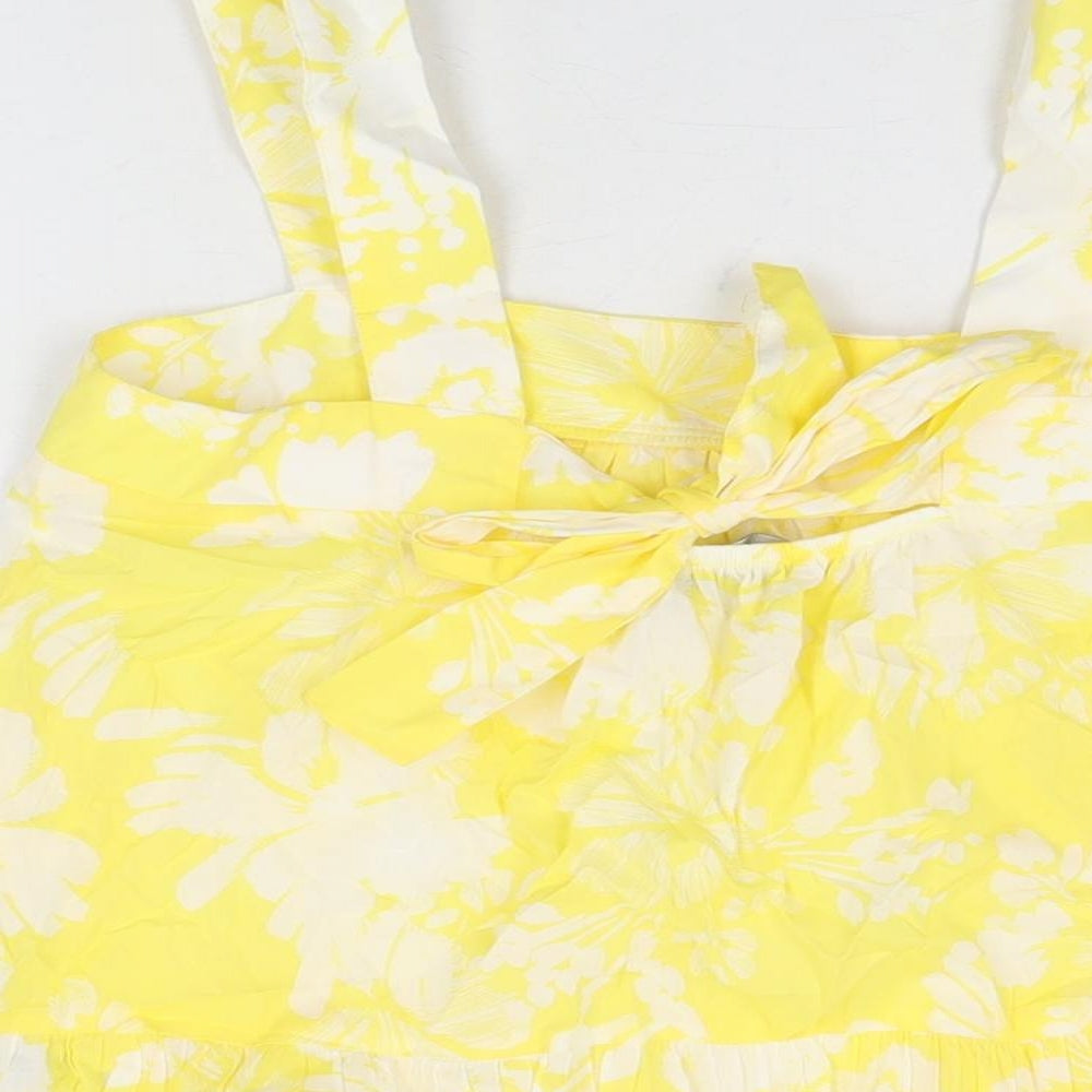 Marks & Spencer Womens Yellow Floral Cotton Basic T-Shirt Size 8 Square Neck