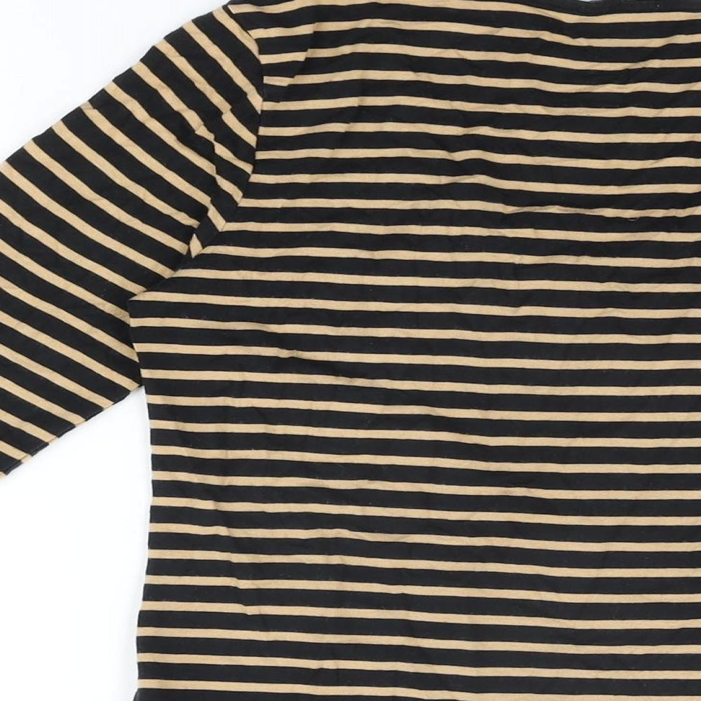 Marks & Spencer Womens Black Striped Acrylic Basic T-Shirt Size 8 Round Neck