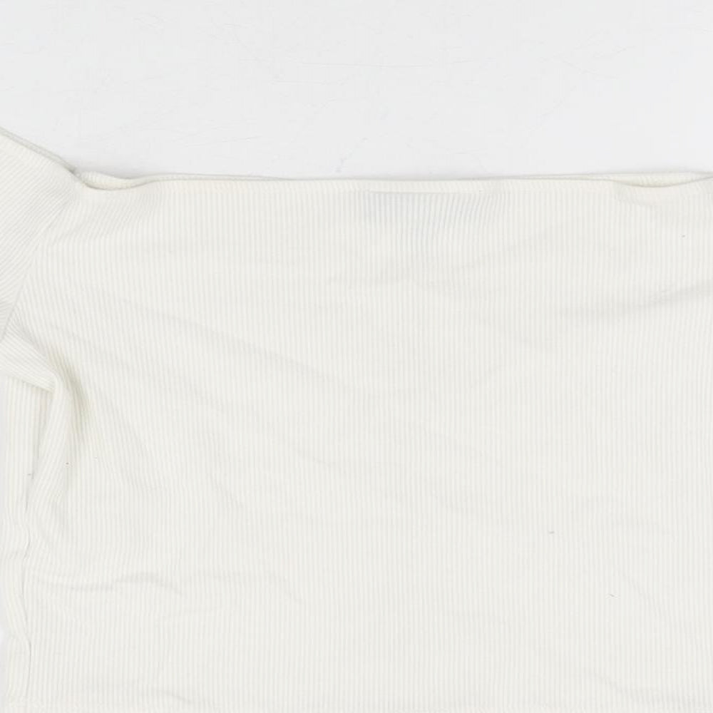 Topshop Womens White Polyester Cropped T-Shirt Size 10 Off the Shoulder