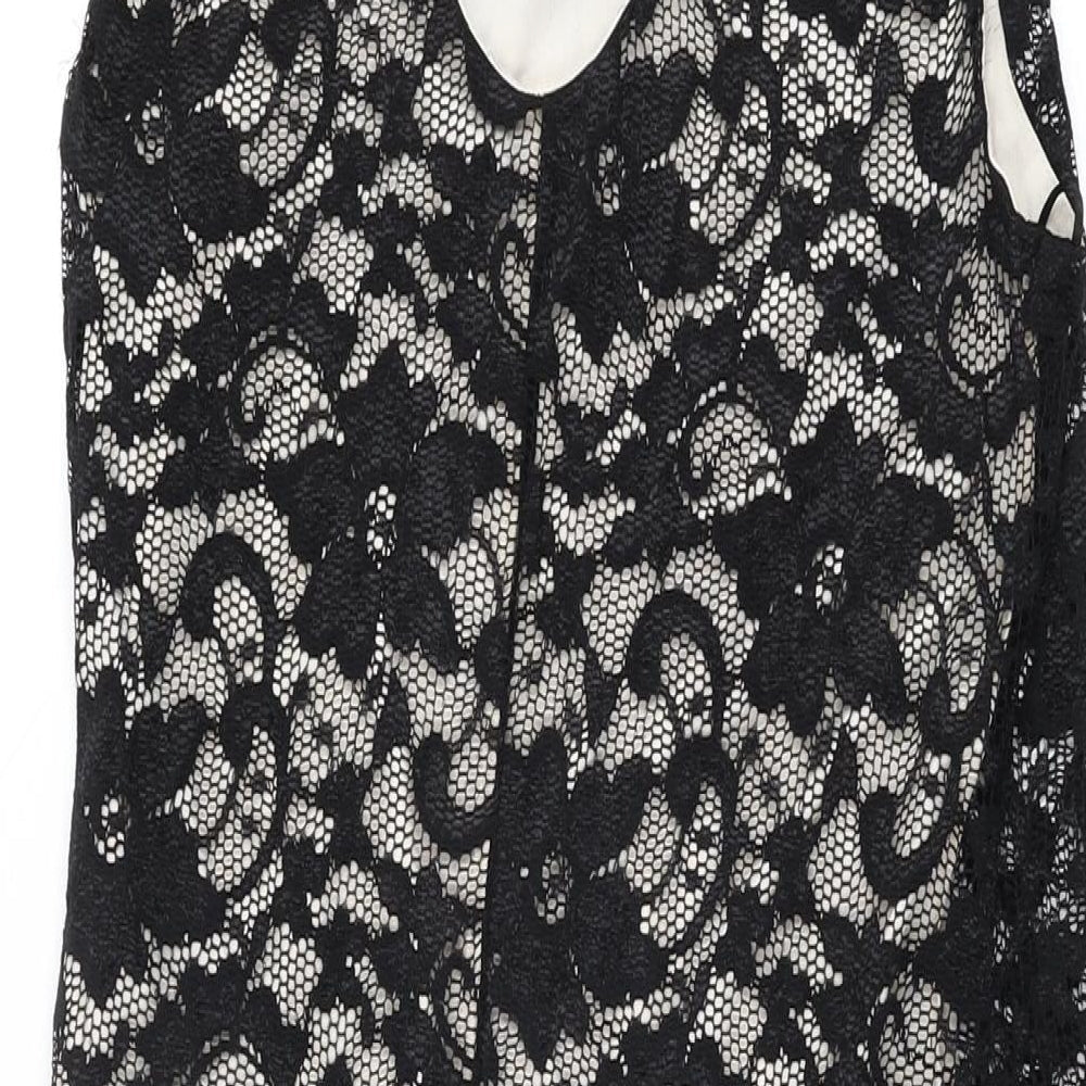New Look Womens Black Floral Nylon Bodycon Size 16 Round Neck Pullover