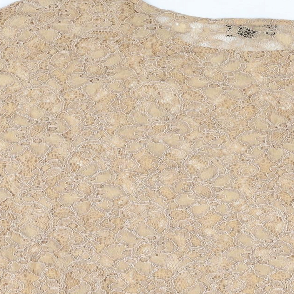 Topshop Womens Beige Floral Polyester Basic T-Shirt Size 16 Round Neck