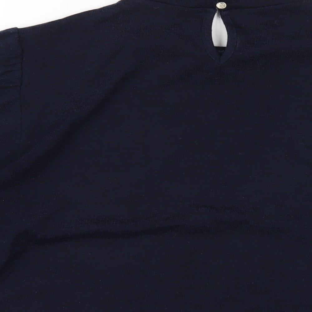 M&Co Womens Blue Polyethylene Basic T-Shirt Size 18 Mock Neck
