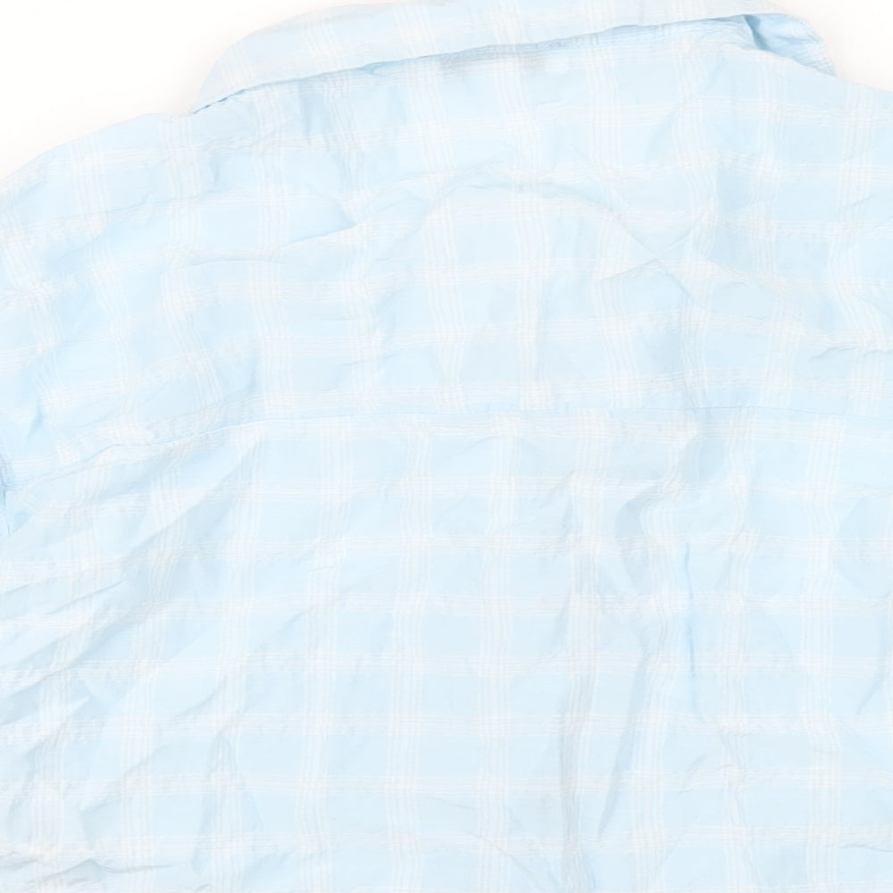 Topshop Womens Blue Plaid Cotton Cropped Button-Up Size 12 Collared