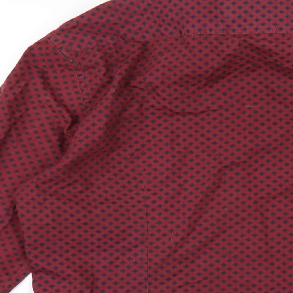 Burton Mens Red Geometric Cotton Button-Up Size S Collared Button