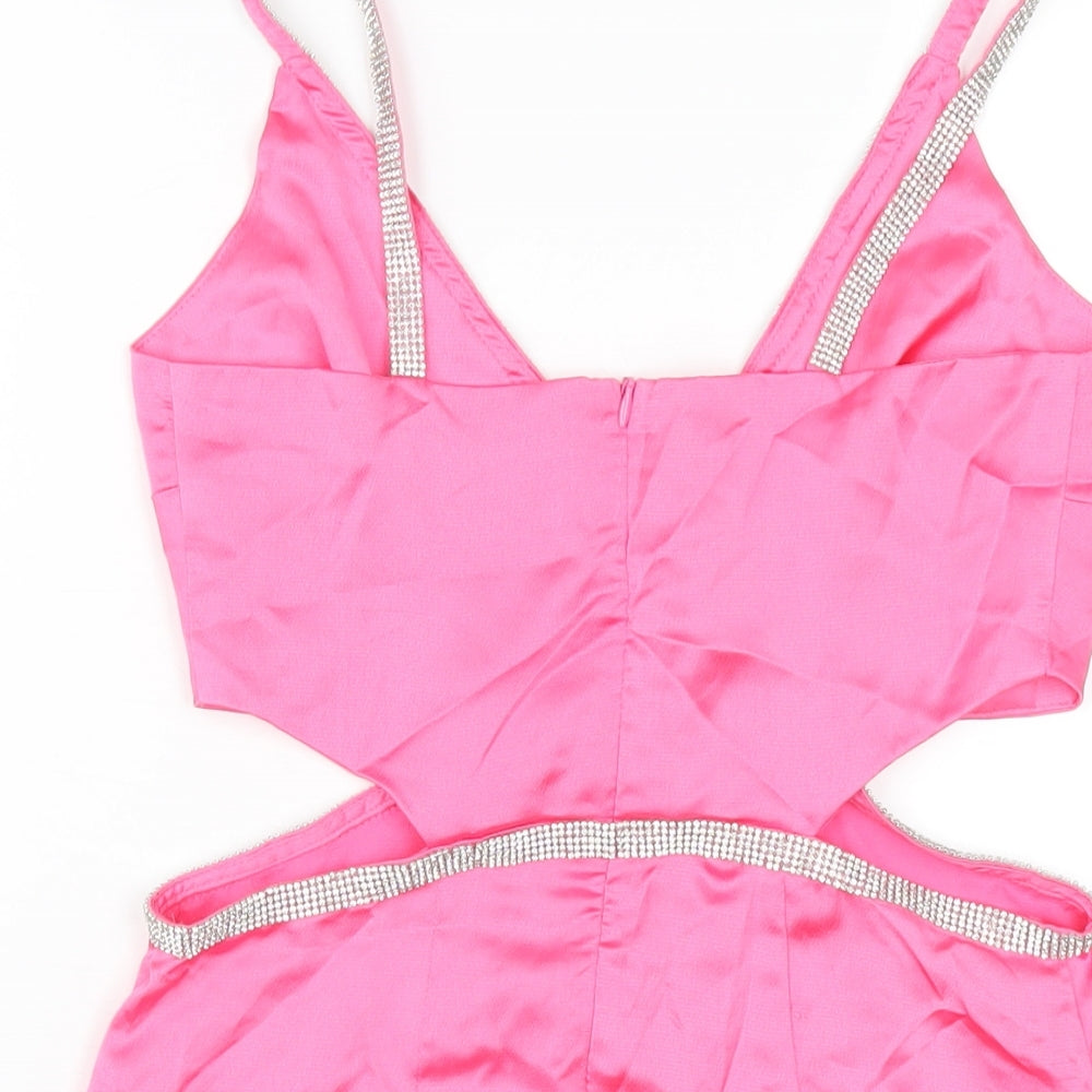Stradivarius Womens Pink Polyester A-Line Size S V-Neck Zip
