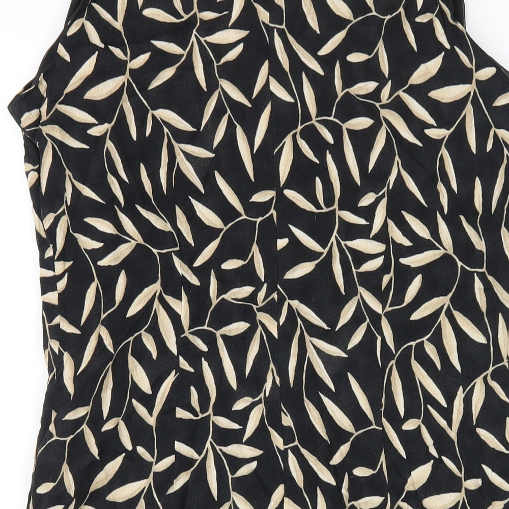 Marks and Spencer Womens Black Geometric Viscose Tank Dress Size 14 V-Neck Zip