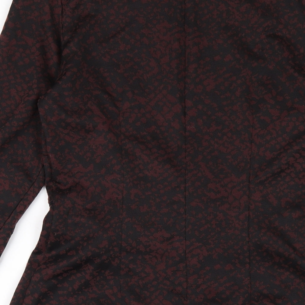 M&Co Womens Red Geometric Polyester A-Line Size 12 Round Neck Zip