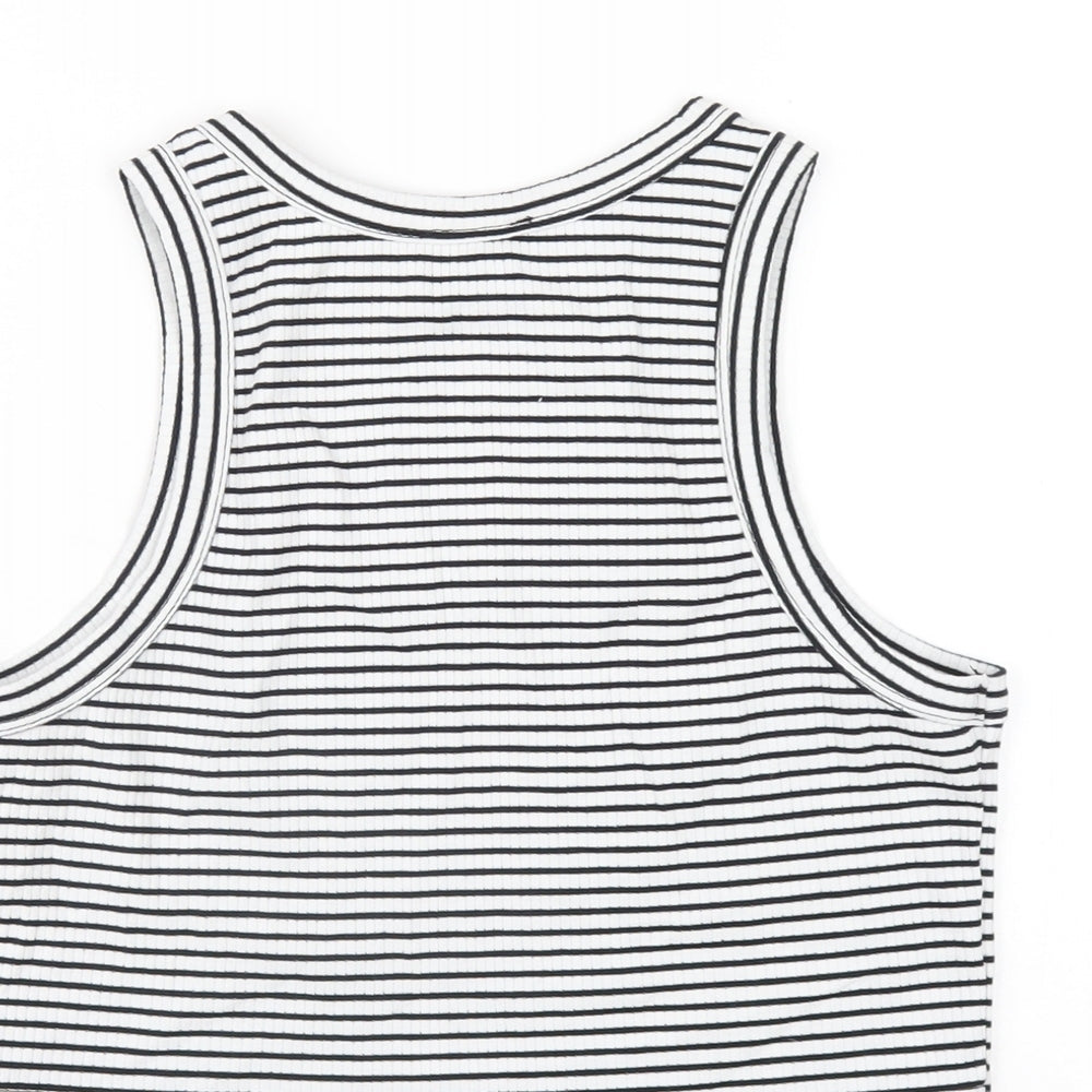 New Look Womens White Striped Polyester Cropped Tank Size 12 Round Neck