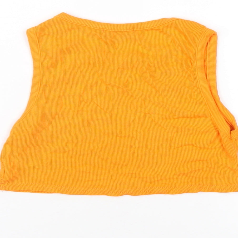 PRETTYLITTLETHING Womens Orange Polyester Cropped Tank Size 6 Round Neck