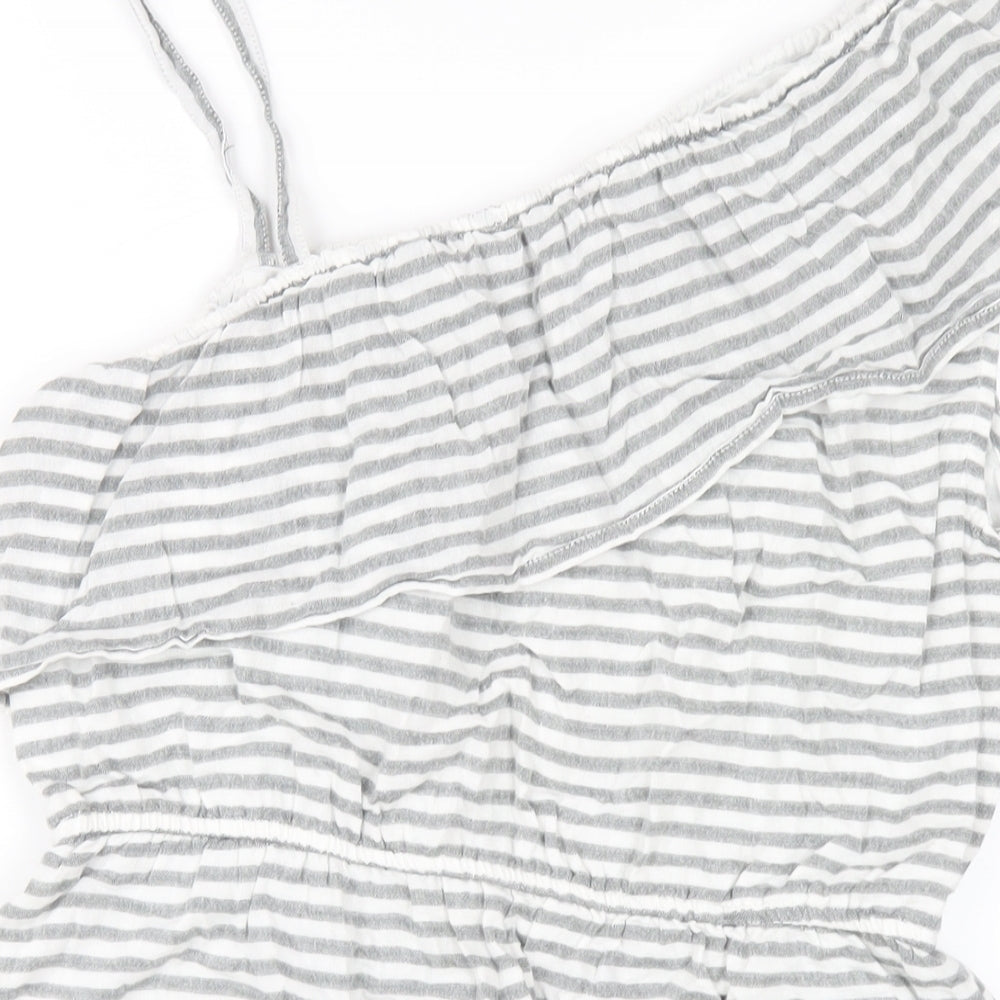 New Look Womens Grey Striped Cotton A-Line Size 14 One Shoulder Pullover