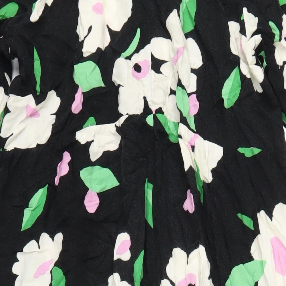 New Look Womens Multicoloured Floral Viscose A-Line Size 14 Collared Button