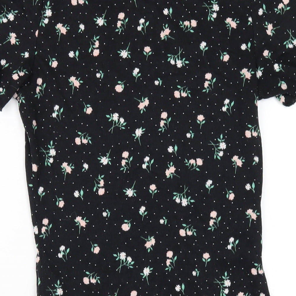 H&M Womens Black Floral Polyester Bodycon Size S Round Neck Pullover