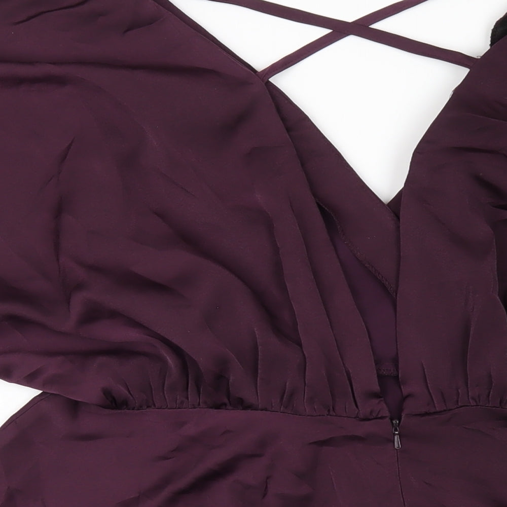ASOS Womens Purple Polyester A-Line Size 12 V-Neck Zip