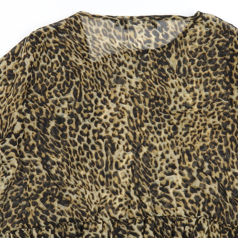 PRETTYLITTLETHING Womens Brown Animal Print Polyester Basic T-Shirt Size 6 Round Neck