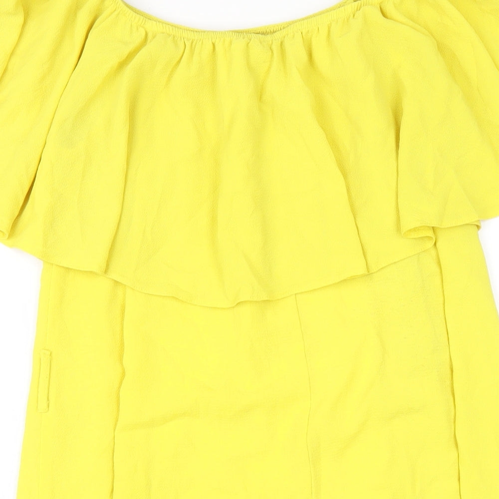 New Look Womens Yellow Polyester A-Line Size 14 Off the Shoulder Pullover